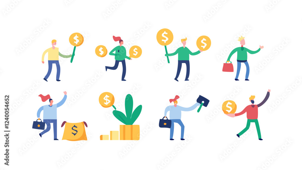 set of finance growth illustration set, characters investments, celebrating financial success and money growth, money increasing concept illustration collection, illustration of a group of people set of finance growth illustration set, characters investments, celebrating financial success and money growth, money increasing concept illustration collection, illustration of a group of people