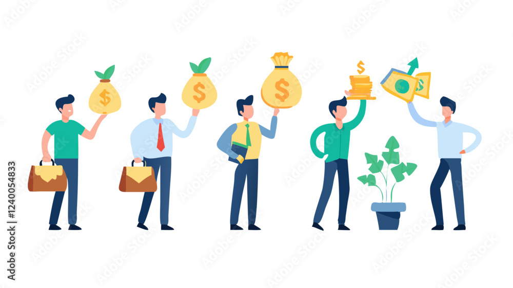 set of finance growth illustration set, characters investments, celebrating financial success and money growth, money increasing concept illustration collection, illustration of people holding hands set of finance growth illustration set, characters investments, celebrating financial success and money growth, money increasing concept illustration collection, illustration of people holding hands