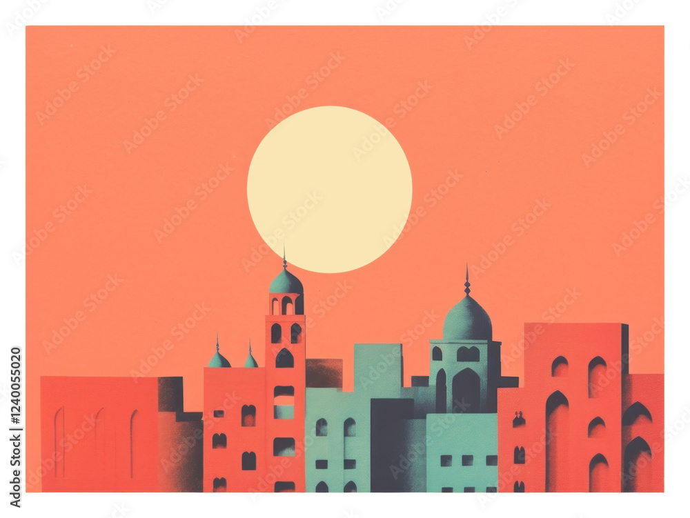 Obraz premium PNG Minimal ramadan background art painting moon.