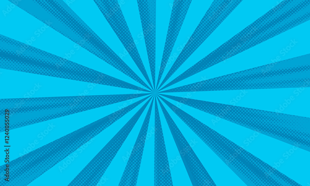 Obraz premium Abstract background comic cartoon blue zoom lines with halftone pattern.