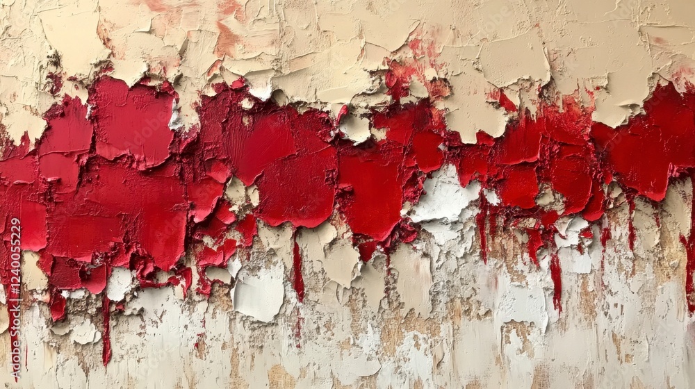Fototapeta premium Textured abstract resembling peeling paint on an old wall, with earthy tones of red and beige