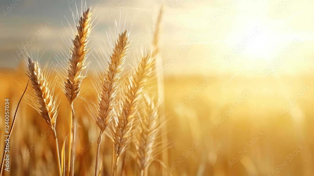 Fototapeta premium A serene field of golden wheat swaying gently in the sunlight, capturing the essence of nature's bounty and agricultural beauty.