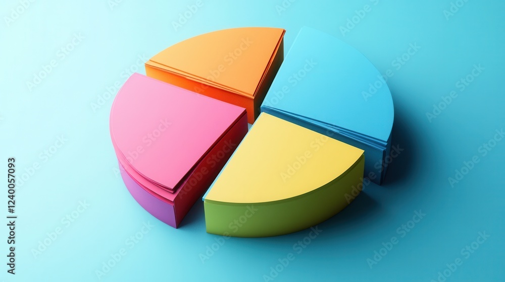 Obraz premium Vibrant layered pie chart, dynamic colors, intricate shadows, visually engaging design, informative data representation, modern aesthetic