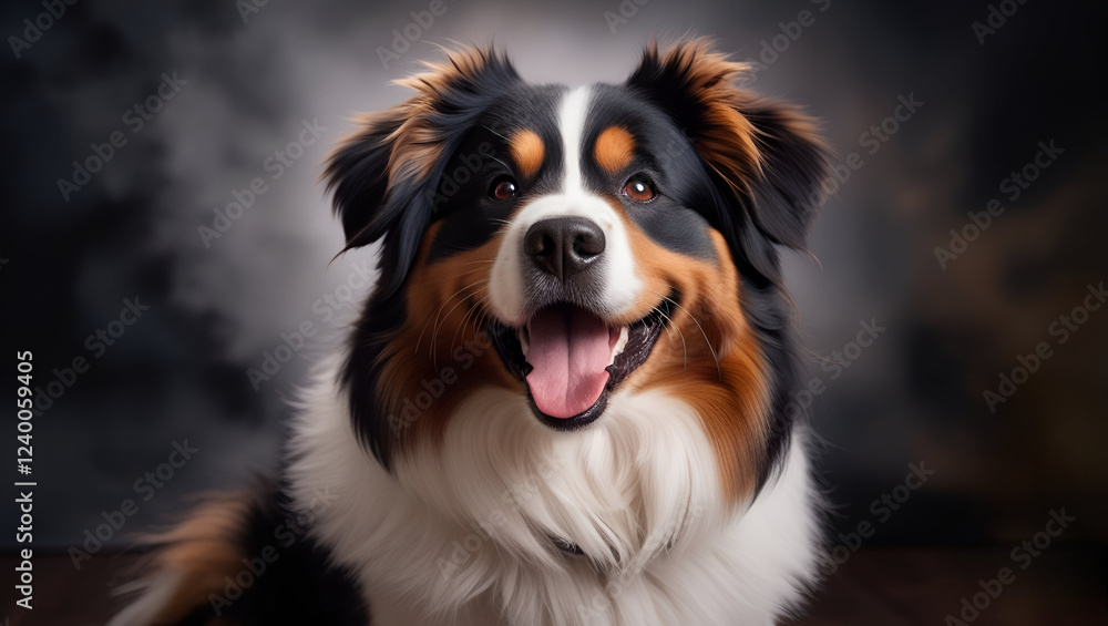 A joyful Bernese Mountain Dog with a bright, happy expression A joyful Bernese Mountain Dog with a bright, happy expression