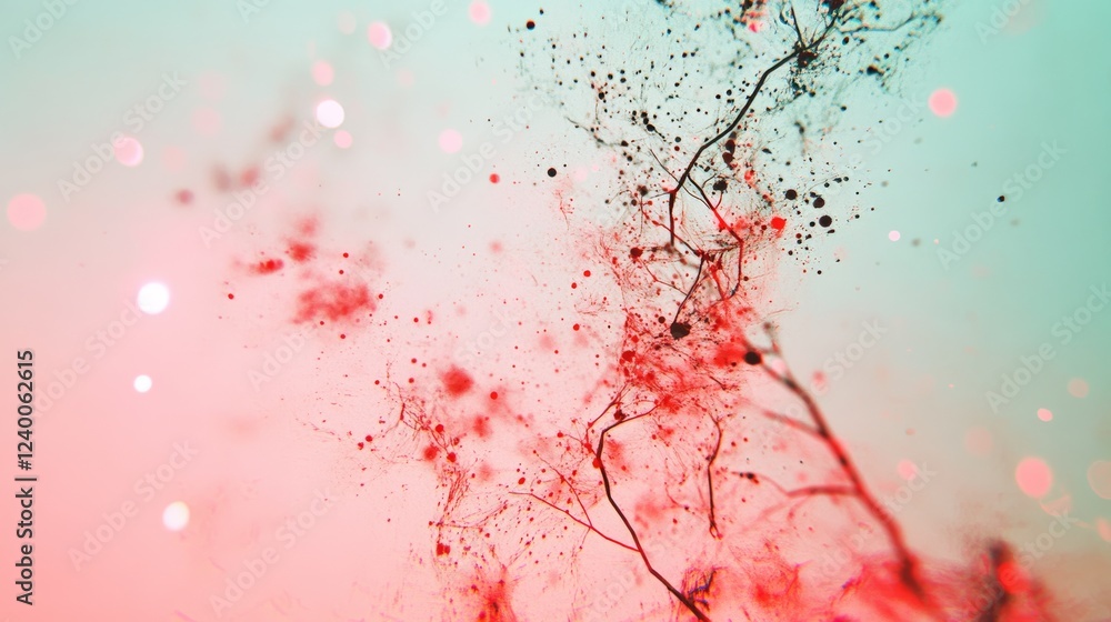 Abstract art: delicate branches in red and pink hues, bokeh effect adds depth and ethereal feel. Abstract art: delicate branches in red and pink hues, bokeh effect adds depth and ethereal feel.