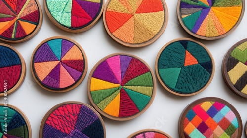 Embroidered Coaster Collection, vibrant colors, intricate geometric patterns, perfect for home decor, adds a touch of artistry to any table setting photo