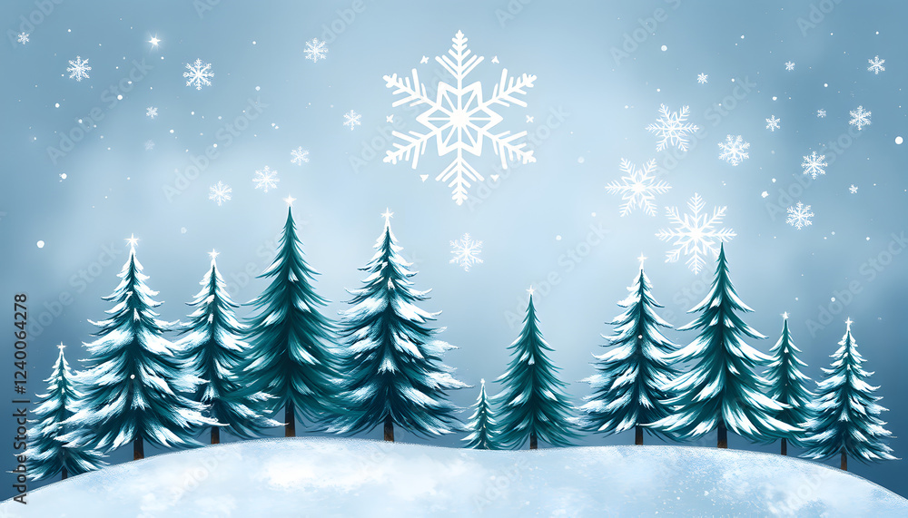 Christmas trees and snowflake set of holidays hand drawn paint winter season. set design holiday, Dynamic motion. isolated with white shades Christmas trees and snowflake set of holidays hand drawn paint winter season. set design holiday, Dynamic motion. isolated with white shades