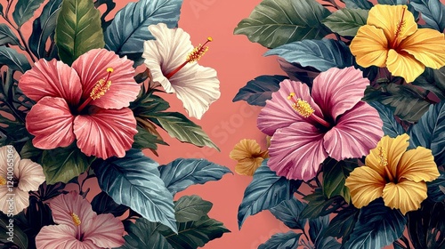 Stunning Hibiscus Flowers: A Vibrant Tropical Floral Illustration