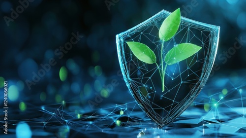 Green sprout inside a digital shield;  environmental protection
