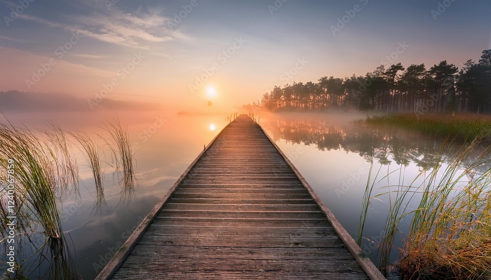 Obraz premium sunrise over the lake with tree
