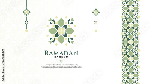 Green Pastel Islamic Ornament Greeting Design, Specially for Ramadan or Eid Mubarak