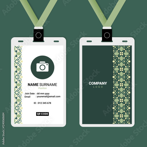 ID Card Design with Green Pastel Islamic Vertical Ornament Tape