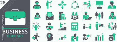 Business icon set. Business team, meeting, partnership, startup, planning, company, management, profit and successful key icons. Set icons vector collection.