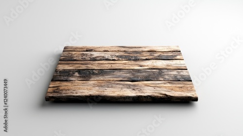 Rustic wooden plank surface, product display, white background photo