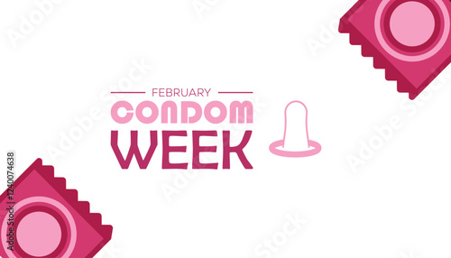 February is National Condom Week. Vector template Design for banner, greeting card, poster, prints, social media post ,flyer , T shirt with background.