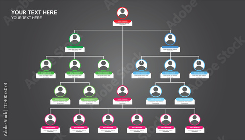 Business hierarchy organogram chart infographics. long business team tree. tree diagram. team management. organizational chart. company organization branches template
