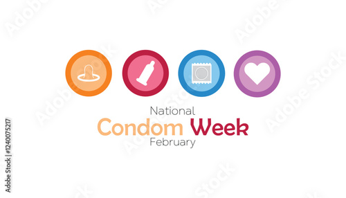 February is National Condom Week. Vector template Design for banner, greeting card, poster, prints, social media post ,flyer , T shirt with background.