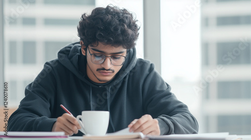 Focused Student: A young ma...