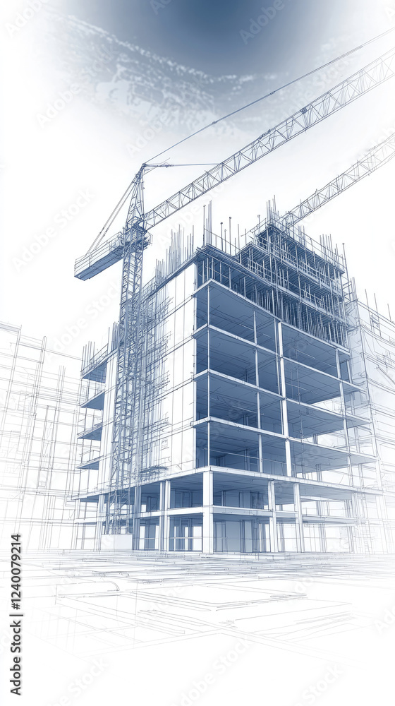 Fototapeta premium Modern construction site with crane and building framework