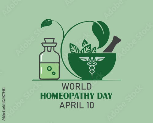 World Homeopathy day is celebrated annually on April 10th. the day is a celebration of both homeopaths and those who have been healed with homeopathy. Vector illustration.