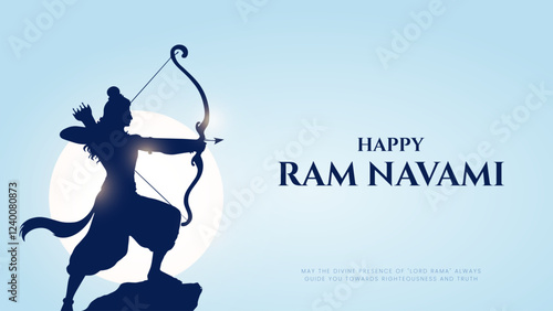 Happy Ram Navami portrait Vector Background Design with Silhouette Lord Rama Illustration. Shree Ram Navami celebration background for religious holiday of India. Ram Navmi with Lord Ram vector.

