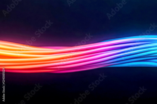 Vibrant wave of colorful light against a dark background. photo