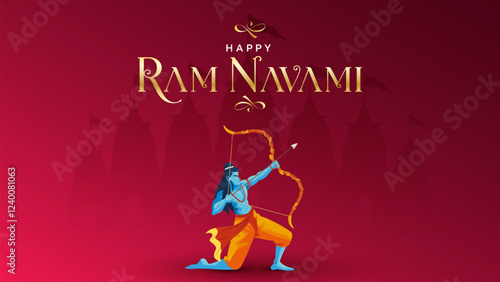 Happy Ram Navami portrait Vector Background Design with Silhouette Lord Rama Illustration. Shree Ram Navami celebration background for religious holiday of India. Ram Navmi with Lord Ram vector.
