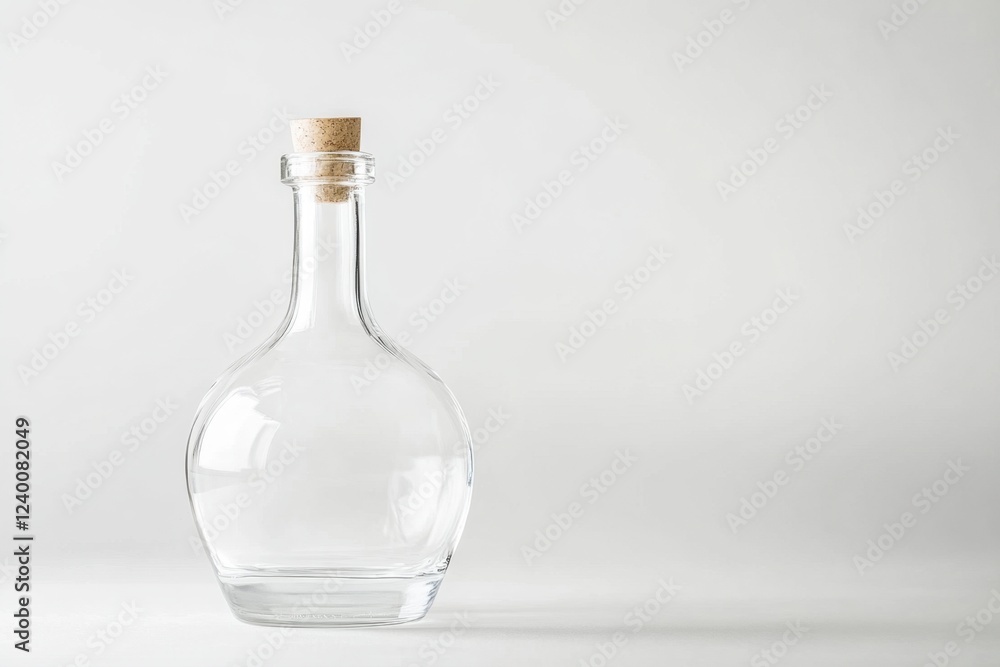 Empty Glass Bottle with Cork Stopper on White Background Empty Glass Bottle with Cork Stopper on White Background