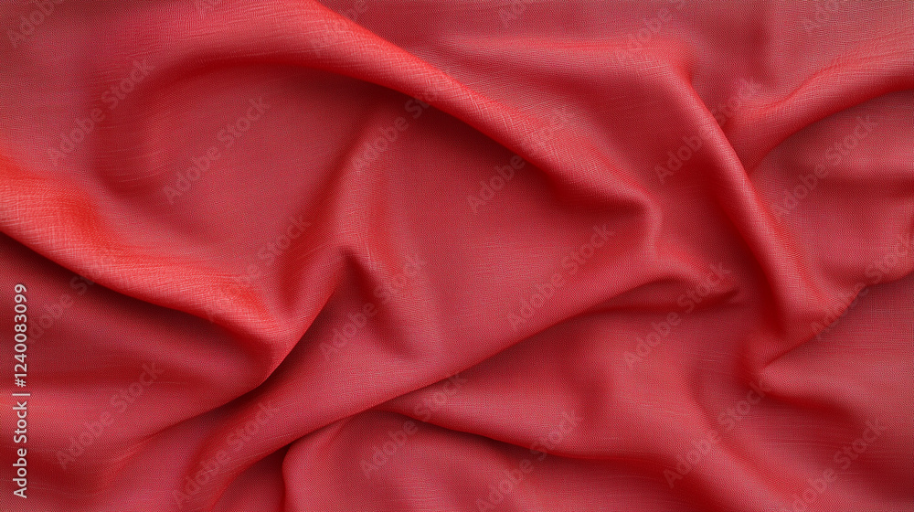 Obraz premium Red Fabric Drape: A close-up view of a luxurious, smooth, crimson red fabric draped in elegant folds, creating a captivating abstract pattern with soft, diffused lighting.