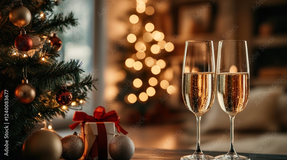Two champagne glasses clinking in a toast, celebrating joy and connection. Two champagne glasses clinking in a toast, celebrating joy and connection.