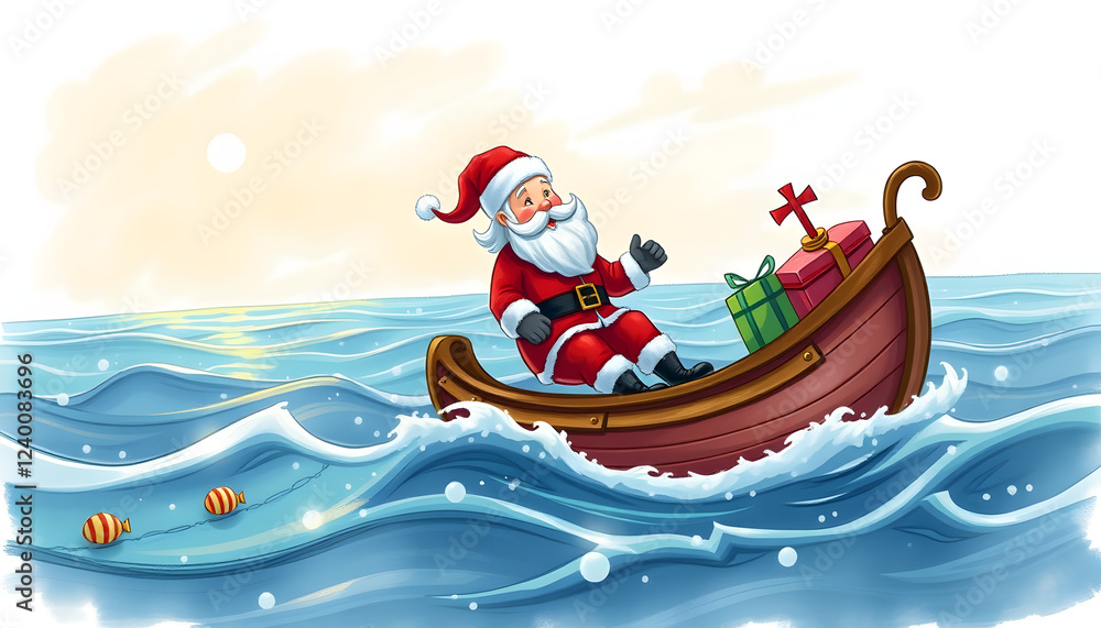 Naklejka premium Santa Claus to the Sea, hand-drawn digital illustration. isolated with white shades