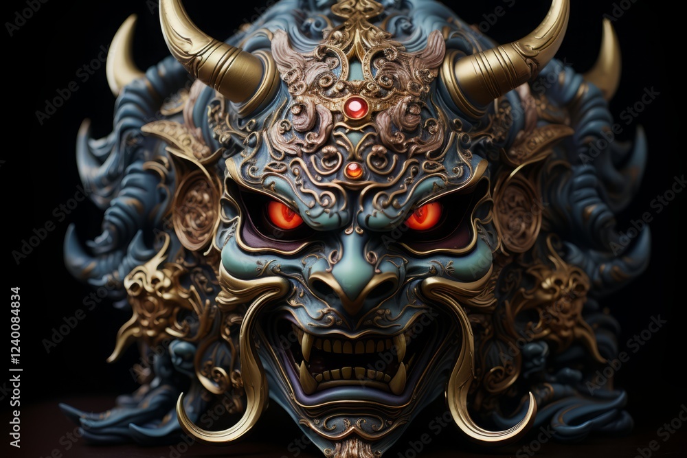 角の生えた怒る悪魔の造形顔,Generative AI AI画像 角の生えた怒る悪魔の造形顔,Generative AI AI画像