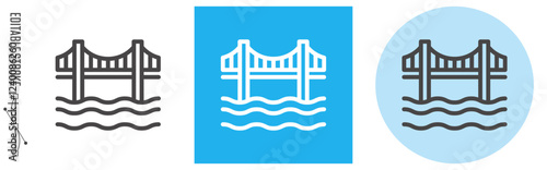 インフラ、橋・吊り橋｜ライン・アイコン　[線の編集可能]