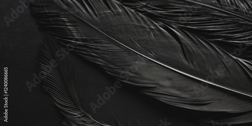A solid black canvas with subtle, minimalist feather textures, Organic and delicate composition photo