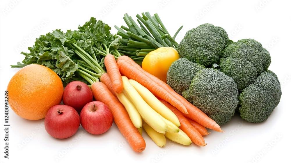 Vibrant still life of fresh fruits and vegetables, celebrating natural abundance and healthy living. Vibrant still life of fresh fruits and vegetables, celebrating natural abundance and healthy living.