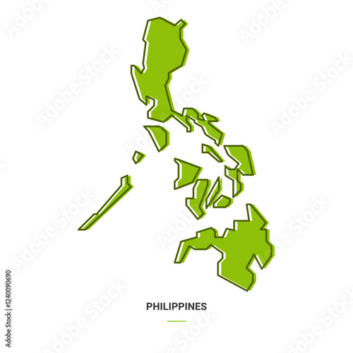 Philippines Outline Map with Green Colour. Modern Simple Line Cartoon Design - EPS 10 Vector