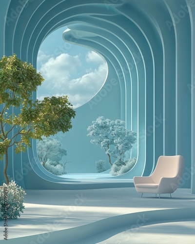 Serenity in Modern Design with Blue Tones and Minimalist Elements