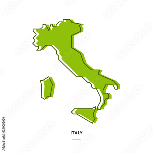 Italy Outline Map with Green Colour. Modern Simple Line Cartoon Design - EPS 10 Vector