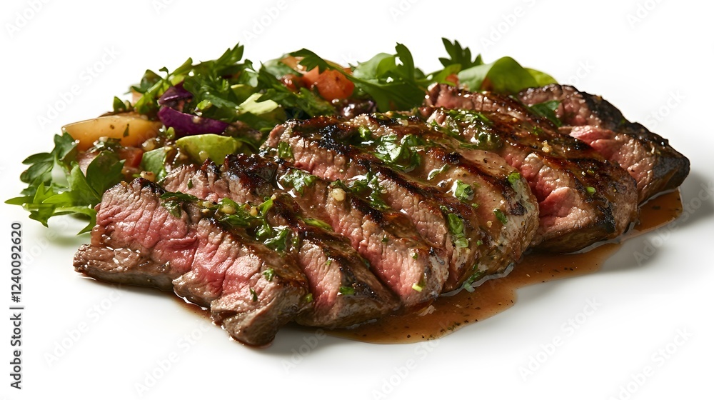 Grilled Steak Slices Served with Fresh Green Salad Grilled Steak Slices Served with Fresh Green Salad