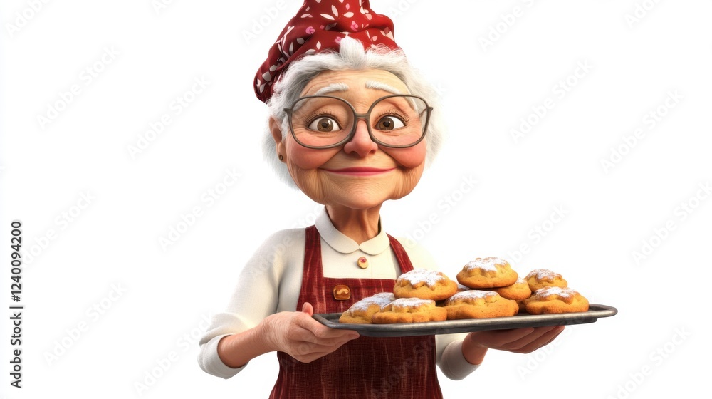 3D graphic of an elderly lady baking cookies, 3D graphic of an elderly lady baking cookies,