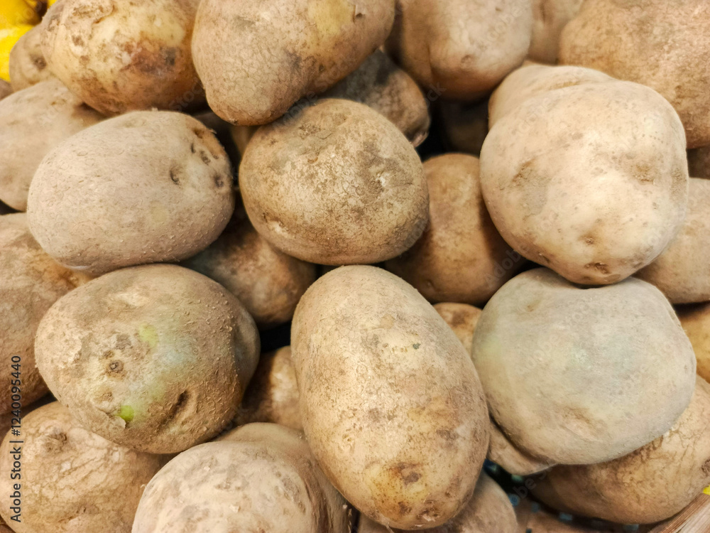 Close-up of a pile of russet potatoes Close-up of a pile of russet potatoes