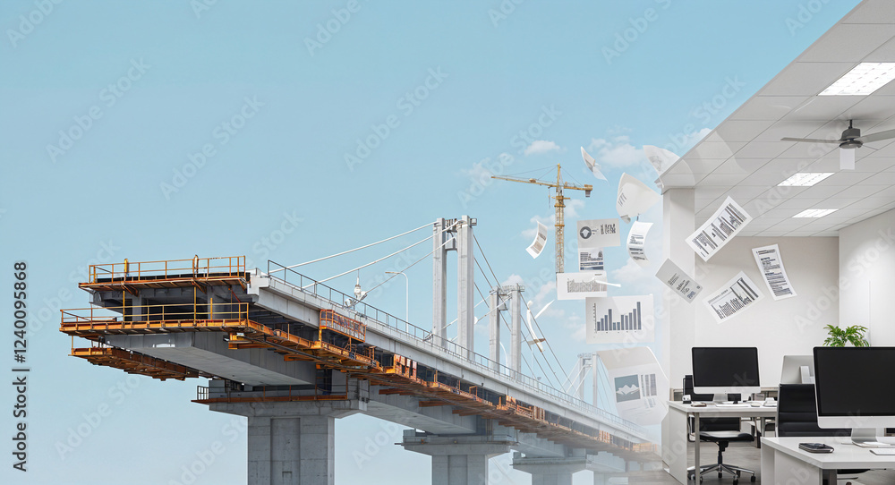 Obraz premium abstract background of construction site and office of construction company with blueprints . Generative AI