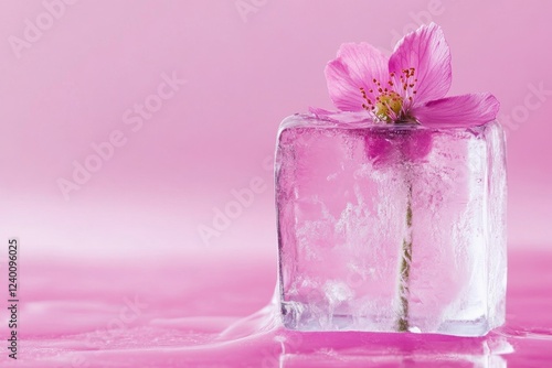 Frozen Pink Flower Encased In Ice Cube