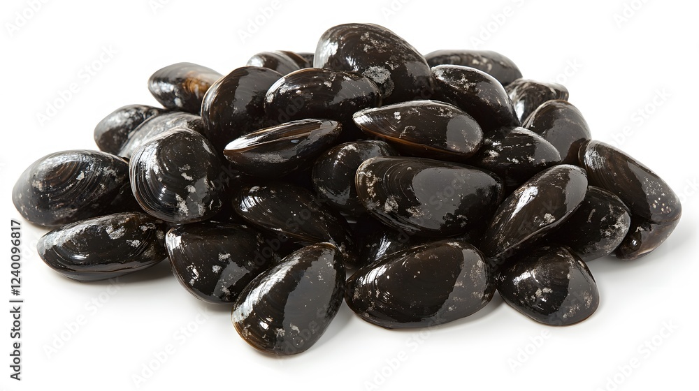 A Pile Of Shiny Black Mussels Ready To Cook A Pile Of Shiny Black Mussels Ready To Cook