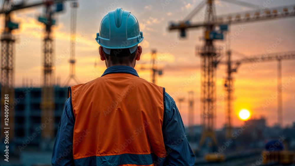 builder in a helmet on the background of a construction site . Generative AI builder in a helmet on the background of a construction site . Generative AI