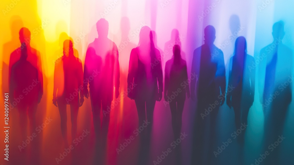 Fototapeta premium Colorful abstract representation of multiracial unity, symbolizing diversity and harmony in a minimal composition.