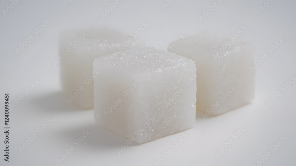 Three White Sugar Cubes Resting On A White Surface Three White Sugar Cubes Resting On A White Surface