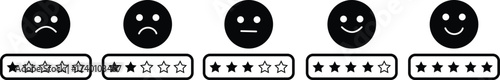 Rating Satisfaction icon set. vector of Emotion Smiles Excellent, Good, Normal, Not Good, Bed, Credit Rating and Service, Survey approval user rating star elements. isolated on transparent background