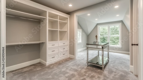 Spacious Walk-in Closet with Dressing Area and Natural Light