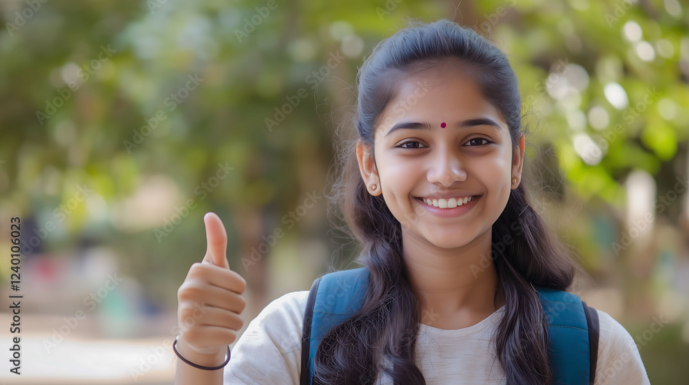 Happy Teenage Girl Showing Thumbs Up Outdoors Happy Teenage Girl Showing Thumbs Up Outdoors